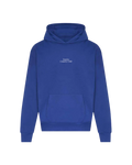 Blue hoodie with 'Sunday Country Club' text on a white background